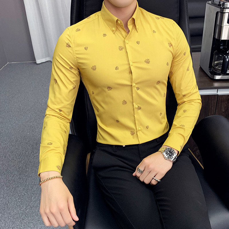 Men's Floral Shirt Korean Style Slim Casual Printed Shirt For Men