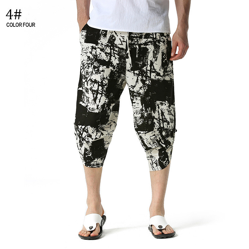 Foreign Trade Men's Harlan Capris Japanese Loose Wide Leg Pants Men's Summer Linen Pants