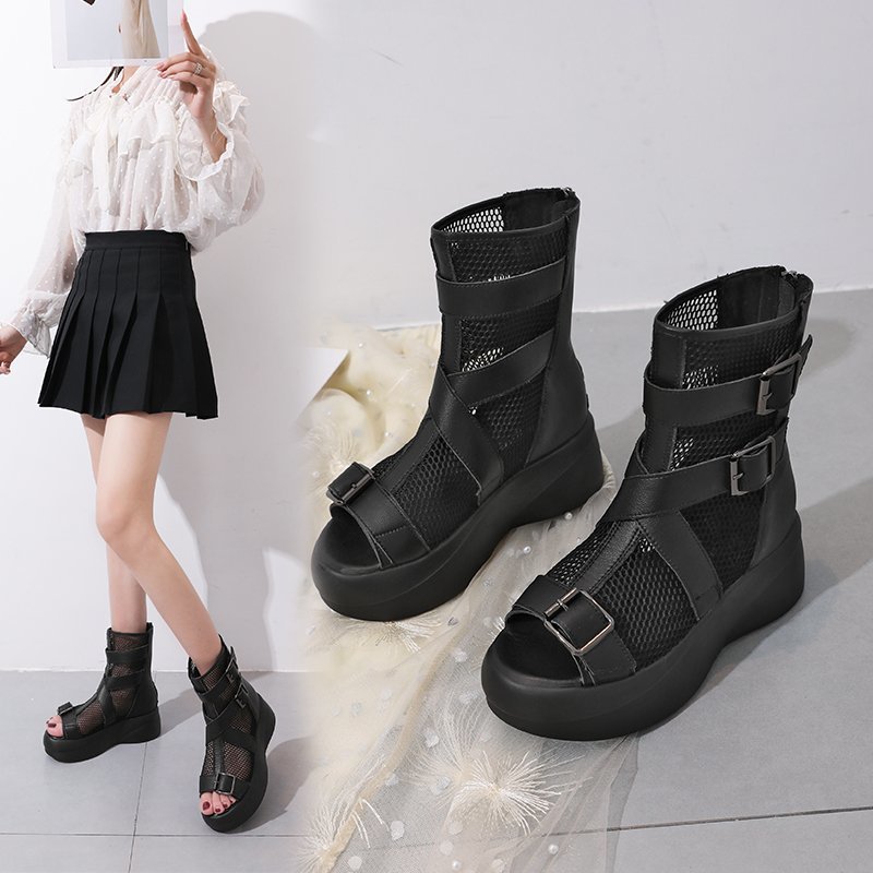 Title 4, Fish Mouth Shoes Wedge Heel Roman Sandals Tide