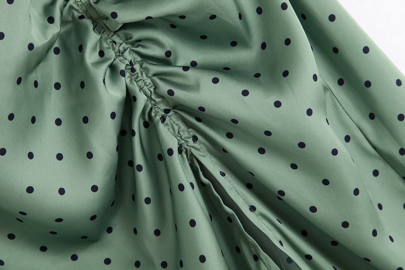 European And American Style New Wholesale Green Polka Dot Print Pleated Slit Skirt