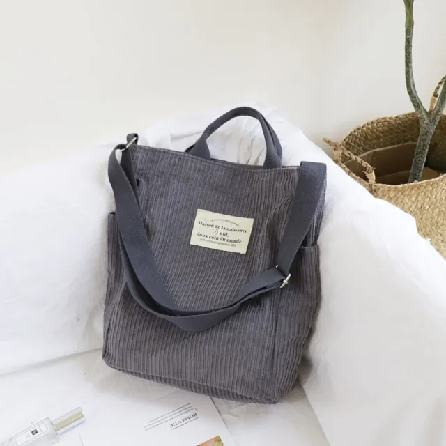 Literary And Art Simple One Shoulder Messenger Corduroy Bag Sen Series Large Capacity Handbag Grey - Shop at LoveMi