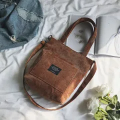 Korean Casual All-match Fashion Corduroy Messenger Bag - Brown - View 1