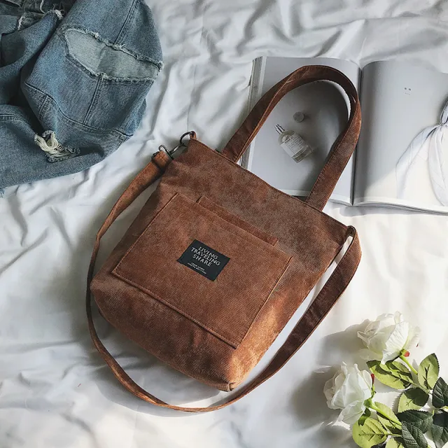Korean Casual All match Fashion Corduroy Messenger Bag Brown - Shop at LoveMi