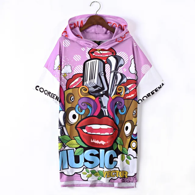 Spring And Summer New Fashion Brand Large Women's Dress Half Length Skirt Hooded Sweater Big T Shirt Hip Hop Pink - Shop at LoveMi