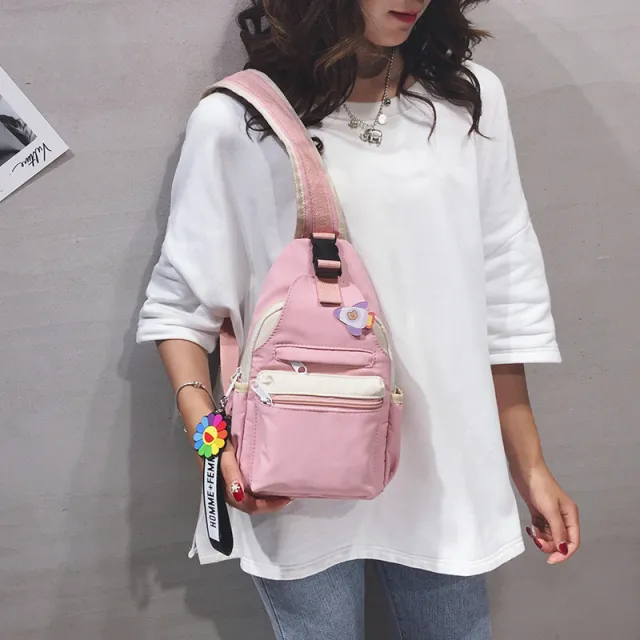 Japanese Small Fresh Student Canvas Chest Bag Pink - Shop at LoveMi