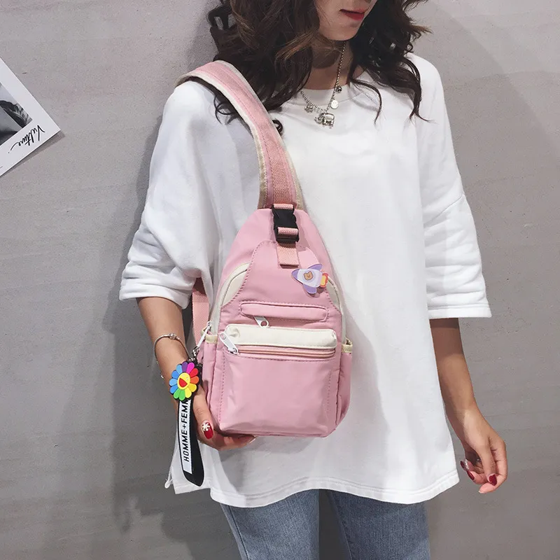 Japanese Small Fresh Student Canvas Chest Bag - Pink