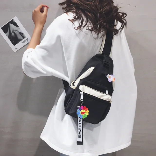 Japanese Small Fresh Student Canvas Chest Bag Black - Shop at LoveMi