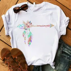 Summer European And American Flower Dream Catcher Printed T-Shirt Short Sleeves - View 1