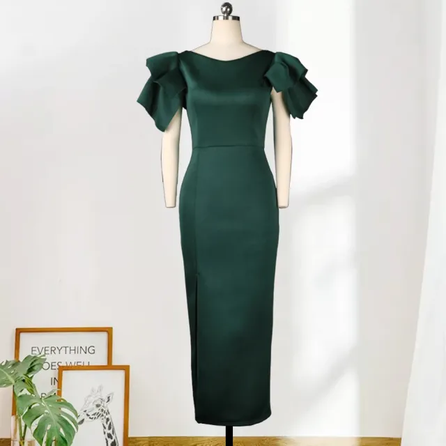 High Waisted Sleeveless Plus Size Slim Fit Wrap Up Party Banquet Evening Dress Green - Shop at LoveMi