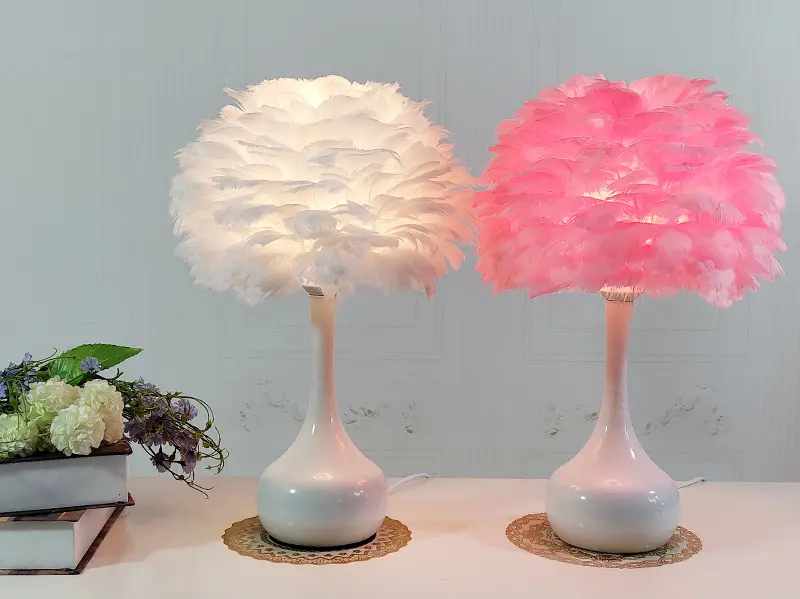 Luxury Feather Table Lamp Bedroom Bedside Light Nordic Touch