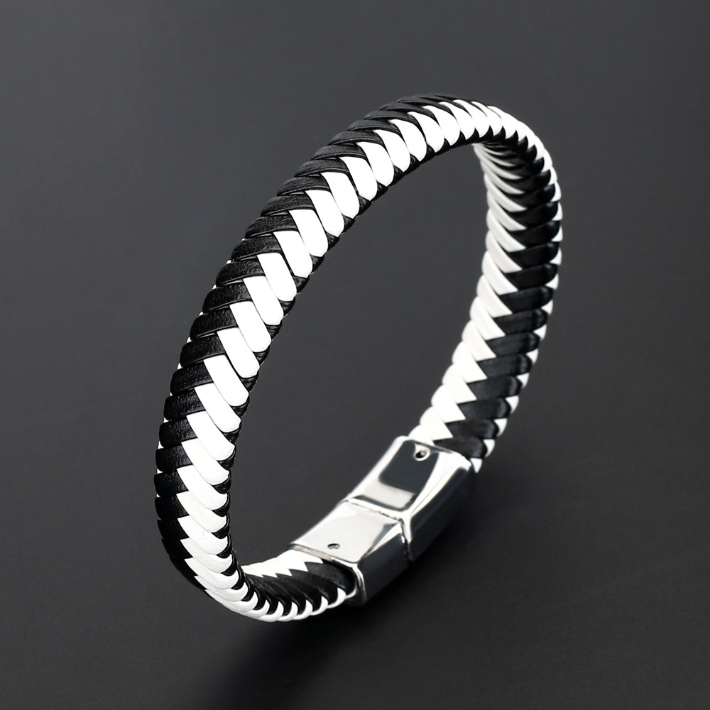 European And American Fashion Youth Trend Handmade Leather Alloy Cuff Wristband Bracelet
