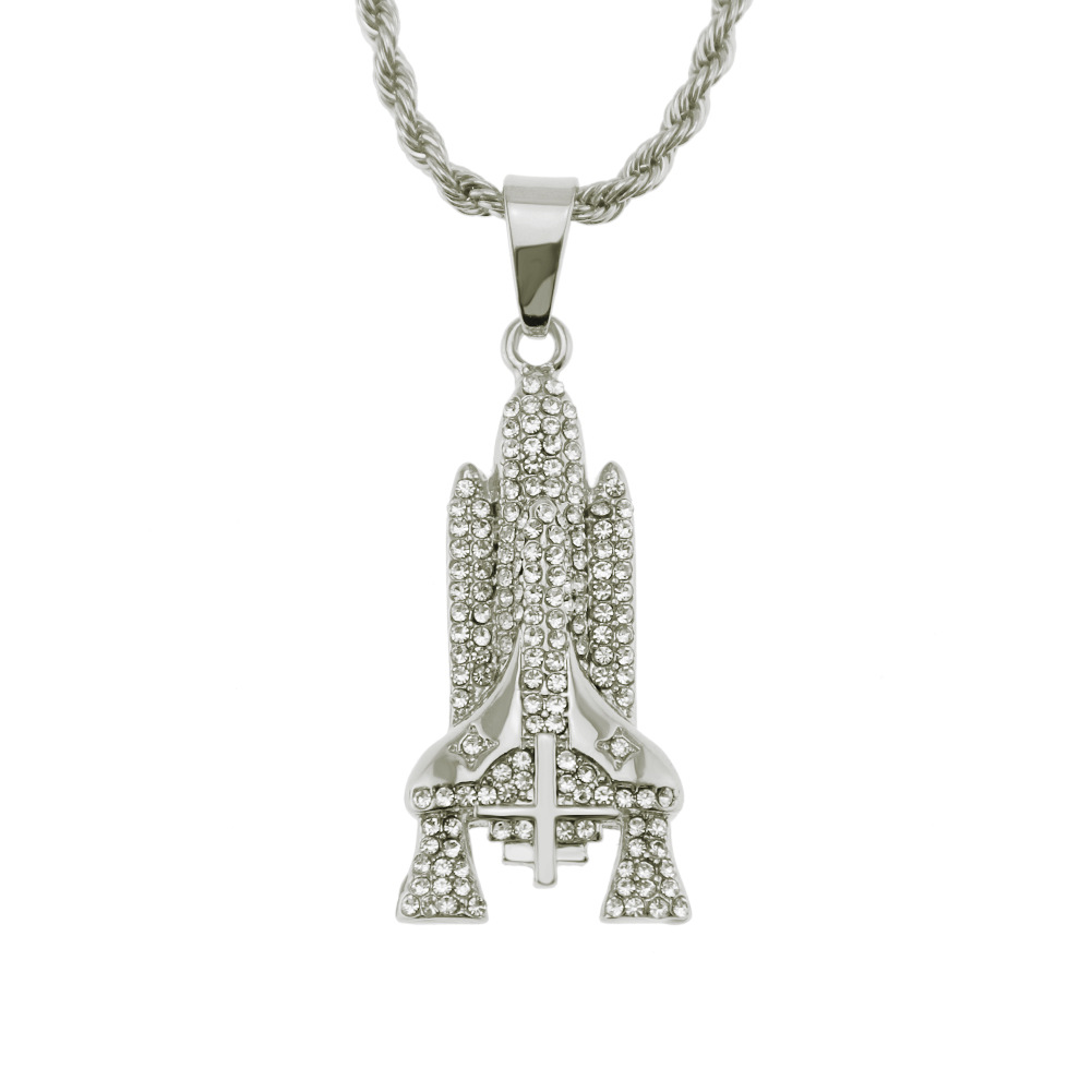 European And American Diamond-Studded Three-Dimensional Rocket Personality Pendant Necklace Men's Domineering Cool Street Accessories Manufacturers Direct Sales
