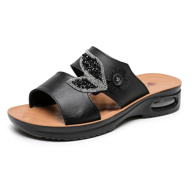 Middle-aged And Elderly Sandals And Slippers - Black