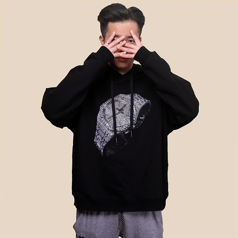 Xinjiang Cotton Popular Loose Leisure Wash Hooded Fashion Brand Watch Printing Trend Hip Hop Couple Men'S Sweater