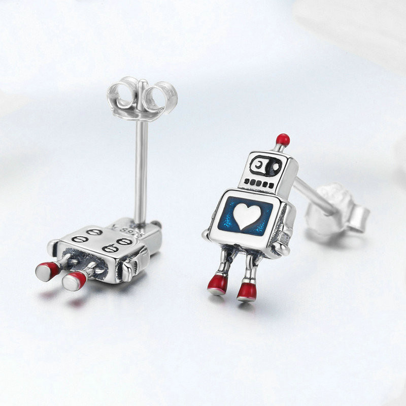 S925 Sterling Silver Robot Earrings