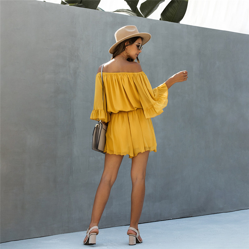 Fashion Open Back Ruffled Chiffon One-shoulder Women's Jumpsuit