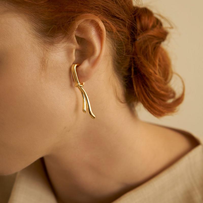 European And American Open Ear Clip Female Metal Long Earrings