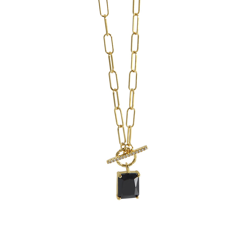 194 Korean Version Of Ins Cold Wind Niche Design Light Luxury Black Gold Square Chain S925 Sterling Silver Necklace Female Clavicle Chain