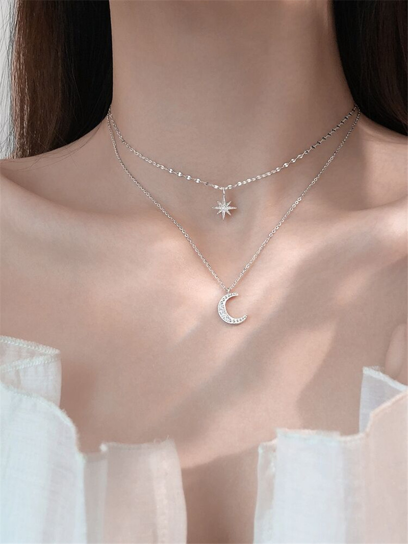 Moon Double Necklace Temperament Female Trendy Clavicle Chain Light Luxury