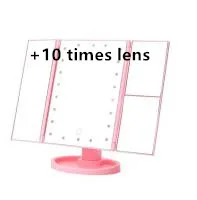 Three sided Foldable Magnifying Desktop Makeup Mirror With Lamp Pink - Shop at LoveMi