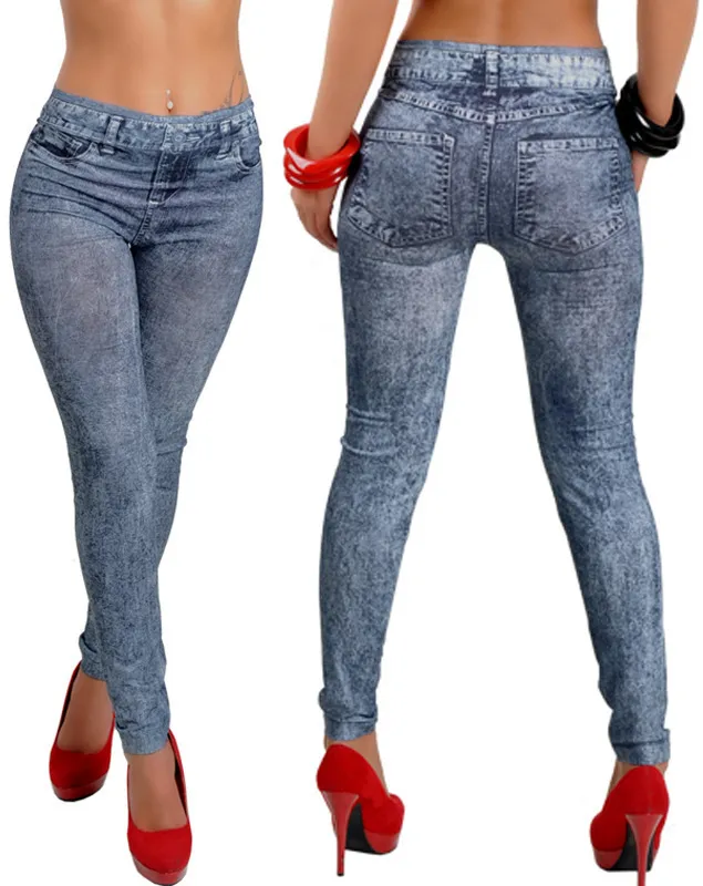 Slim Leggings Snowflake Imitation Denim Pencil Pants Blue - Shop at LoveMi