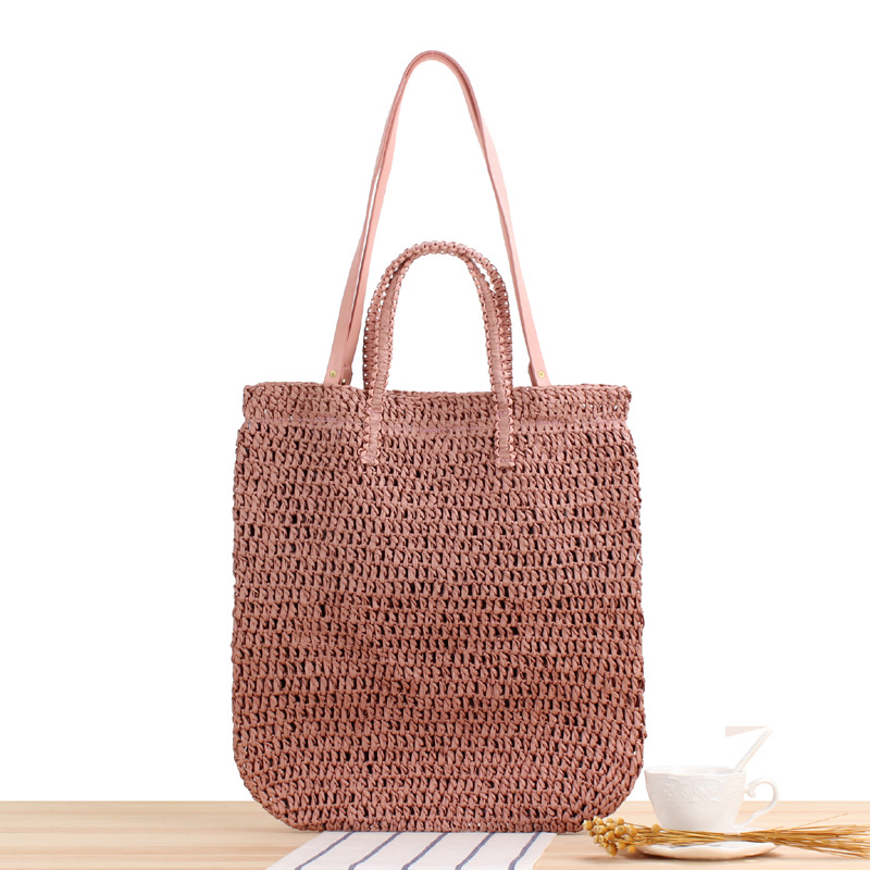 Solid Color Hollow One-shoulder Portable Dual-use Woven Bag