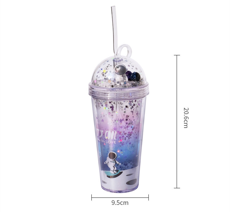 Girlwill Personality Gradient Space Flight Double Straw Cup Plastic Water Cup Creative Custom Summer Handy Cup