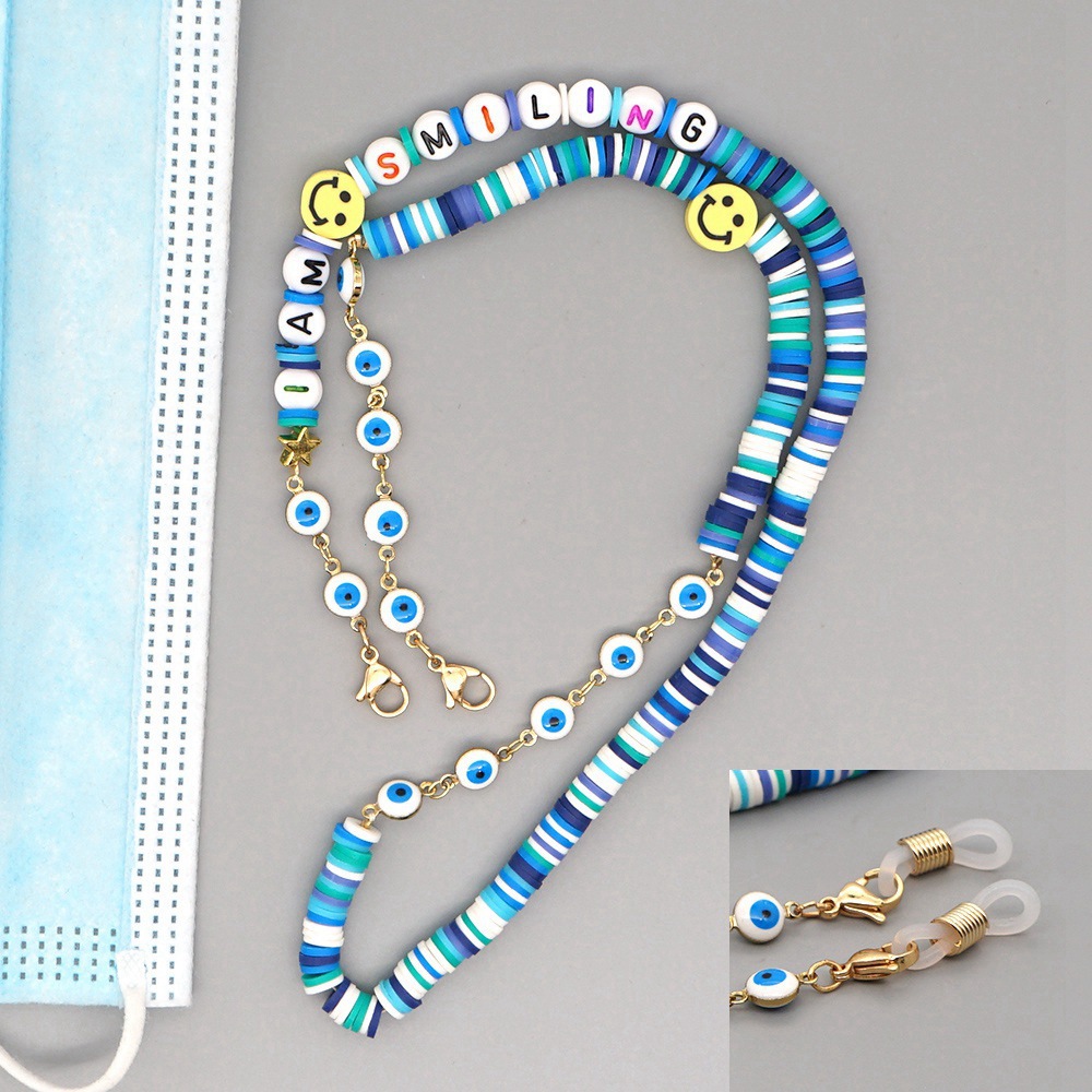 Go2Boho Chain For Mask Lanyard Straps Evil Eye Necklace Letter Necklaces Colorful Bead Women Jewelry Heishi Disc Chains Holder