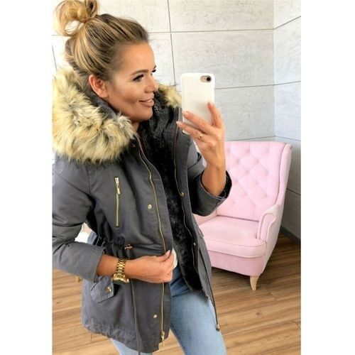 Explosive New Wish Hooded Fur Collar Elastic Belt Pocket Zipper Jacket