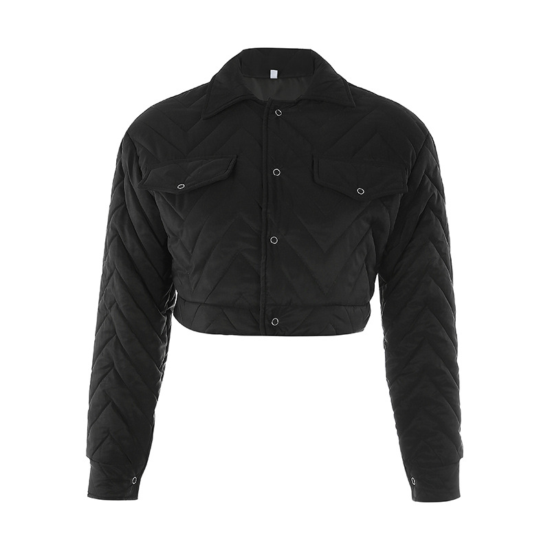 Textured Cotton Solid Color Jacket Women's Navel Loose Long-sleeved Thick Casual Jacket Autumn And Winter Tide