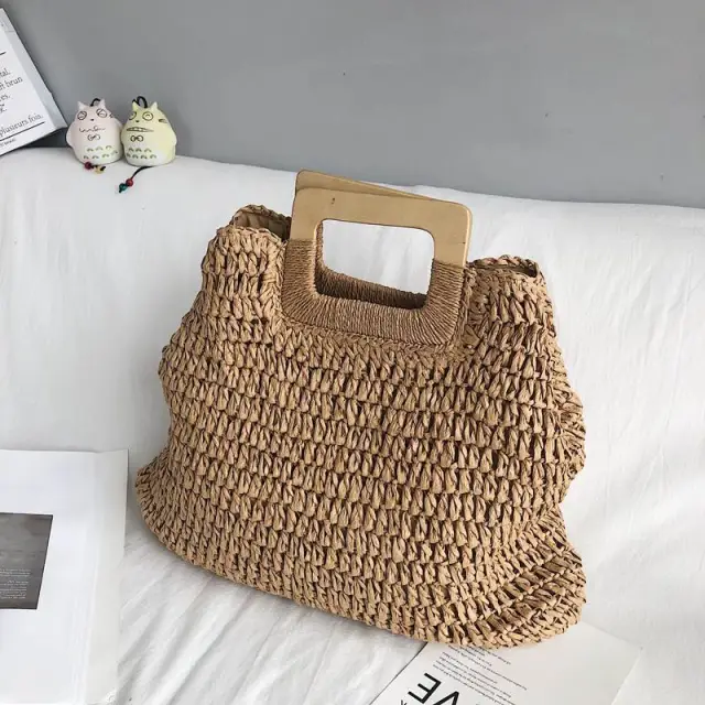 Straw Bag Beach Bag Handbag Handbag Khaki - Shop at LoveMi