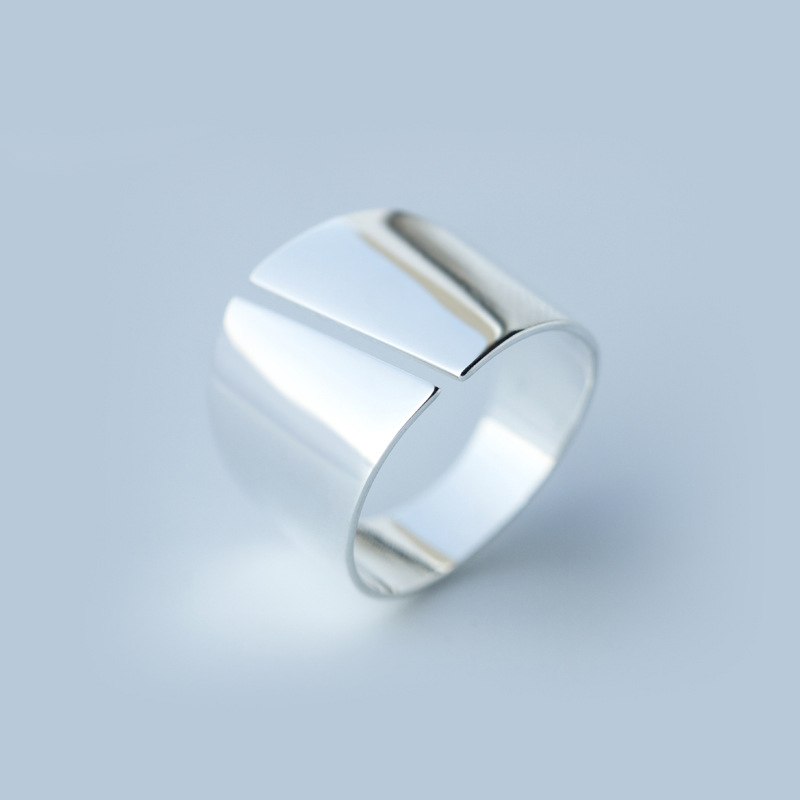 S925 Silver Ring Female Fashion Simple Wide Face Glossy Ring Personality Male And Female Index Finger Ring