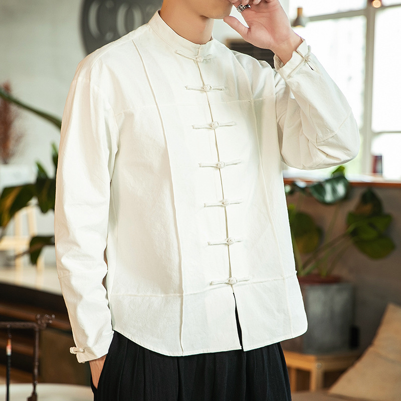 Cotton and linen long-sleeved shirt