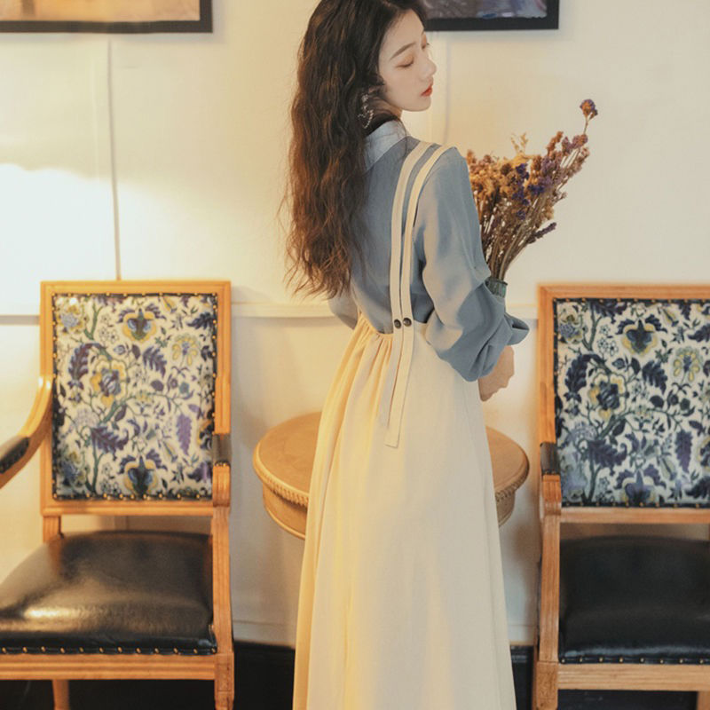 Long-Sleeved Shirt, Western Style, Age-Reducing Strap Dress, Two-Piece Suit