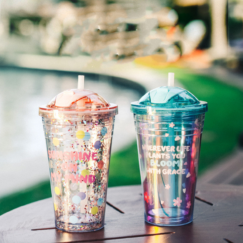 Water Cup With Straw Type  Girl Heart Portable Large Capacity Cute Net Red Ins Cup