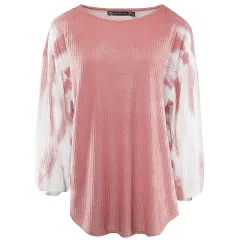 Tie-dye Gradient Colour Loose Casual Women's Sweater - Red - View 1