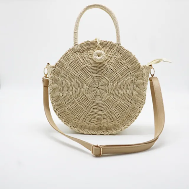 Fashion Round Straw Woven Bag Handbag Beige - Shop at LoveMi
