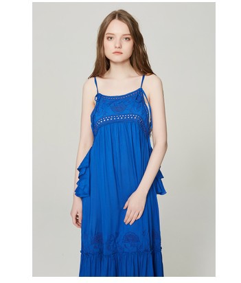 Embroidered Cutout Halter Strap Long Skirt