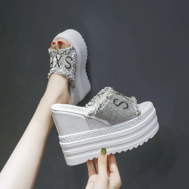 Trifle Sole Letter Rhinestone Sandals White - Shop at LoveMi