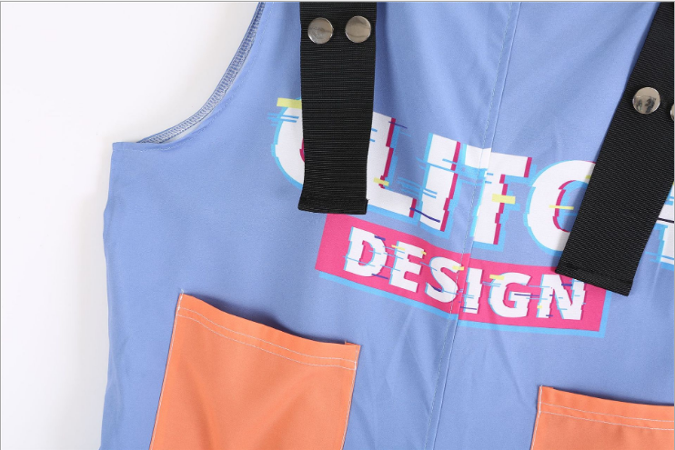 Summer New Hip-hop Hip-hop Suspenders One-piece Bib Pants Seven-point Wide-leg Pants Tide Brand Ladies Contrast Graffiti