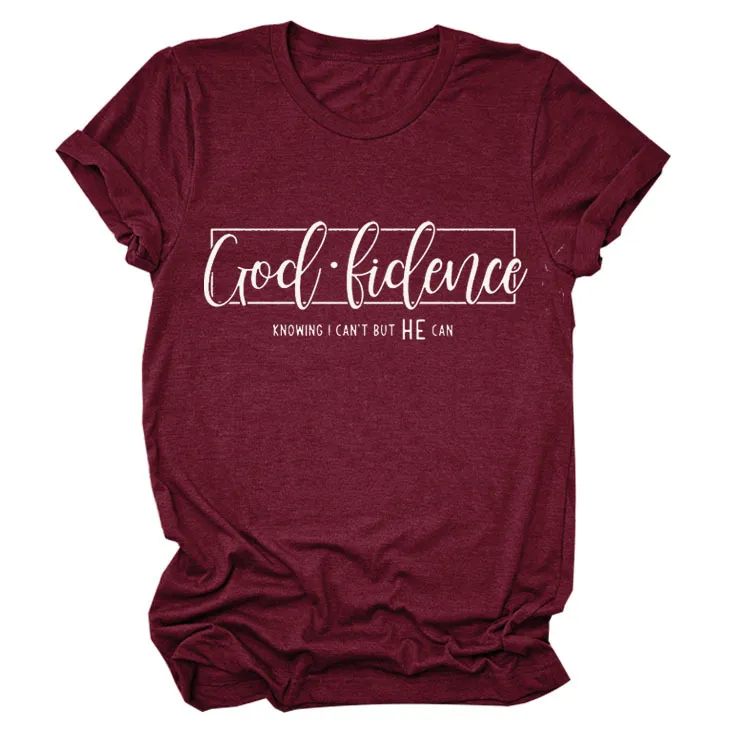 God Finance Letter Casual Loose Hedging Large Size Bottoming T-Shirt Women - Wine Red