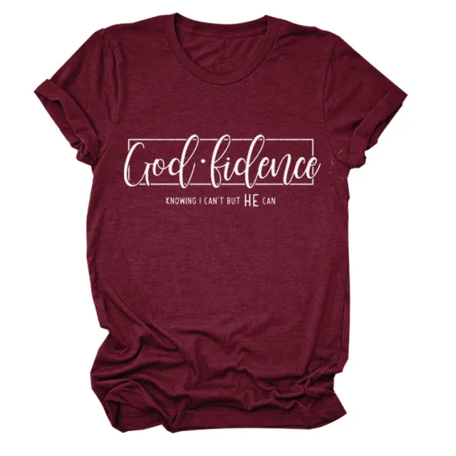 God Finance Letter Casual Loose Hedging Large Size Bottoming T Shirt Women Wine Red - Shop at LoveMi