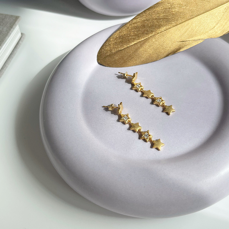 S925 Silver Seven-Star Zircon Full Star Earrings Personality Temperament Golden Earrings Earrings