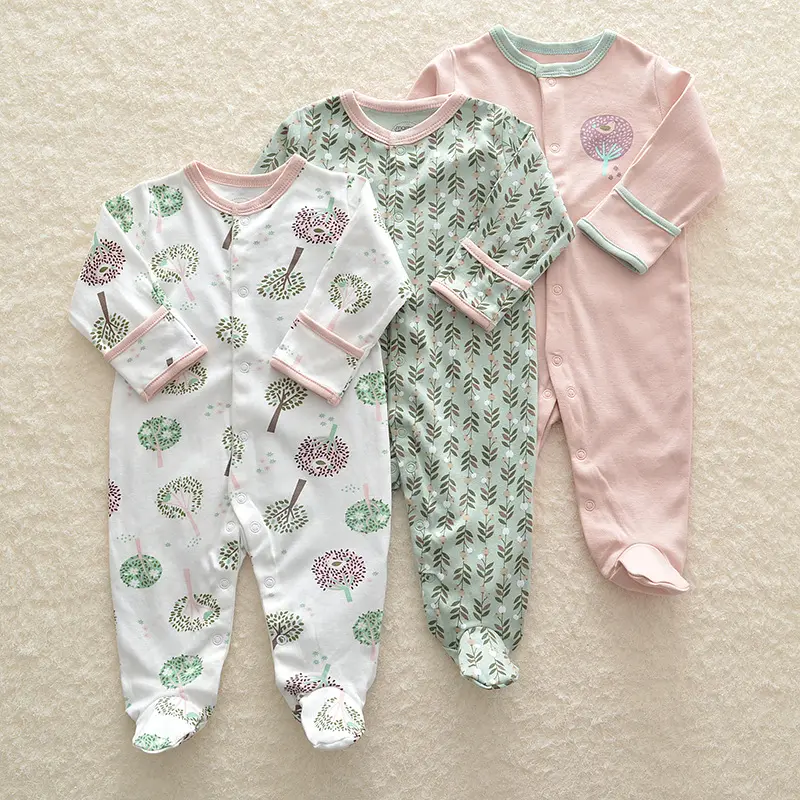 Baby Cotton-Wrapped Foot One-Piece Romper, Long-Sleeved Foot-Wrapped