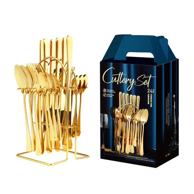 Stainless Steel Spoon Fork Set 1010 Cross Border New Western Steak Knife, Fork, Spoon Gift Box Golden - Shop at LoveMi