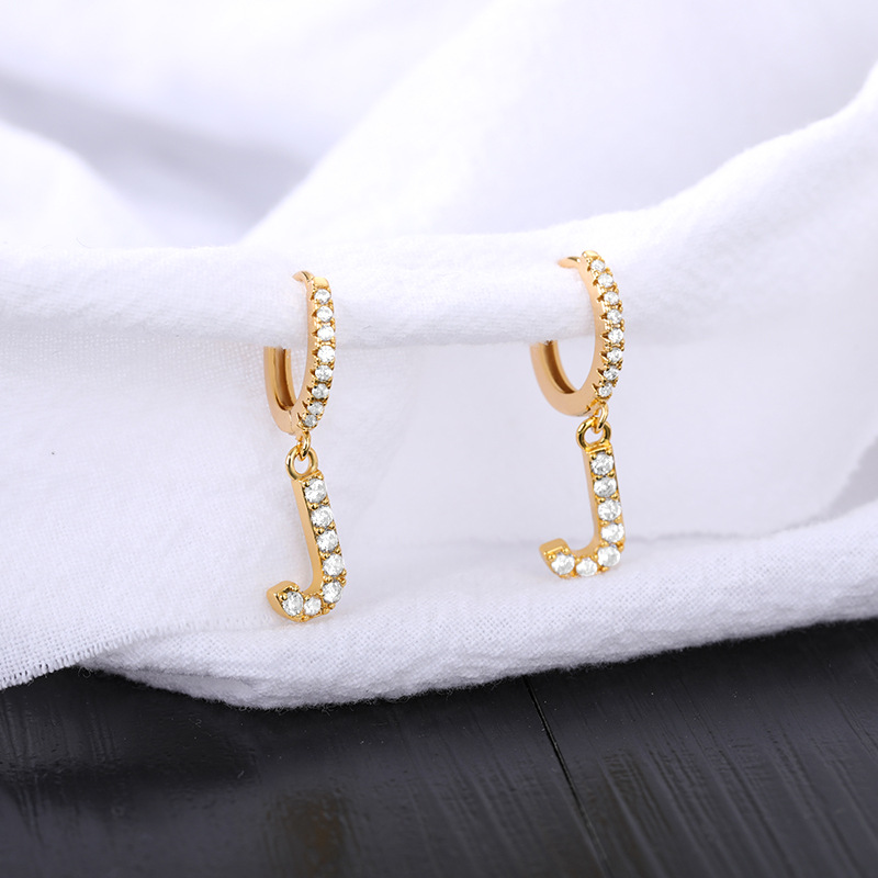 Capital English Alphabet Earrings Singl  Earrings With Copper Zircon Inlaid