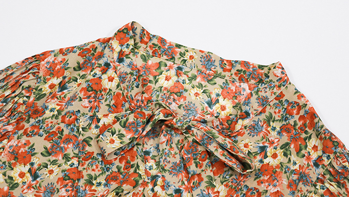 Lace Bowknot Lantern Sleeve Floral Chiffon Blouse Female Design Sense Of Niche French Top