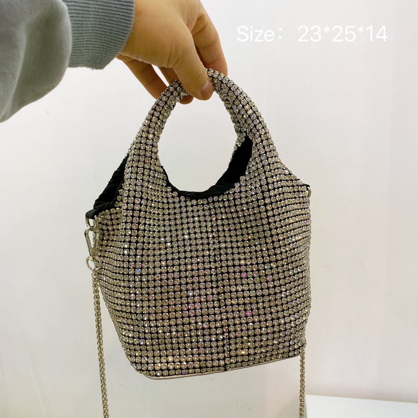Net Celebrity Simple Wild Chain Rhinestone Cabbage Basket Bag Portable Messenger Bag