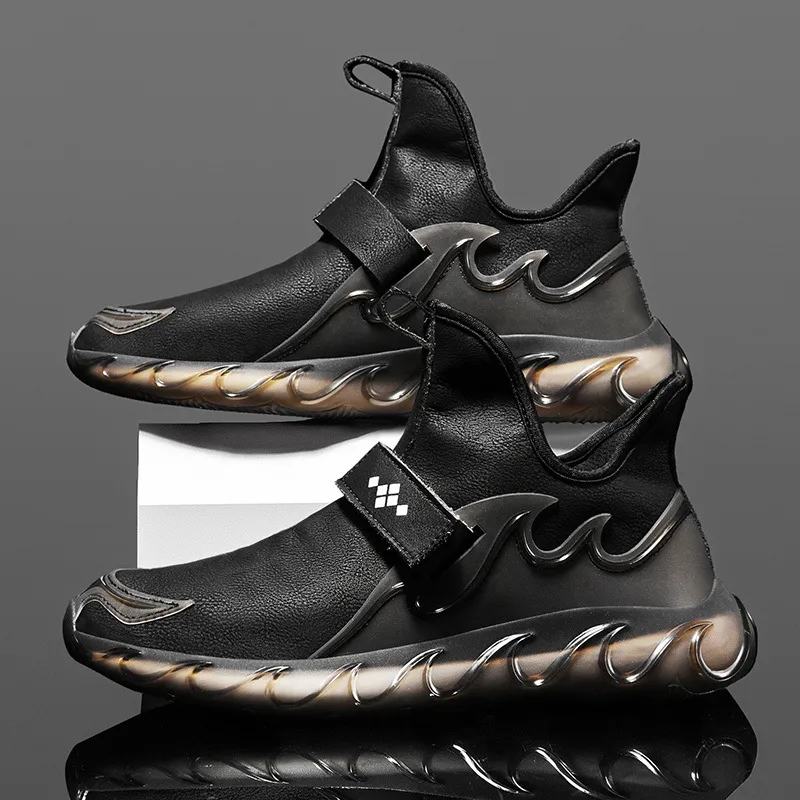 Spring New Large Size 45 Men's Leather Sneakers Korean Students Fashion Breathable Lightweight Footwear Men's Shoes - Black