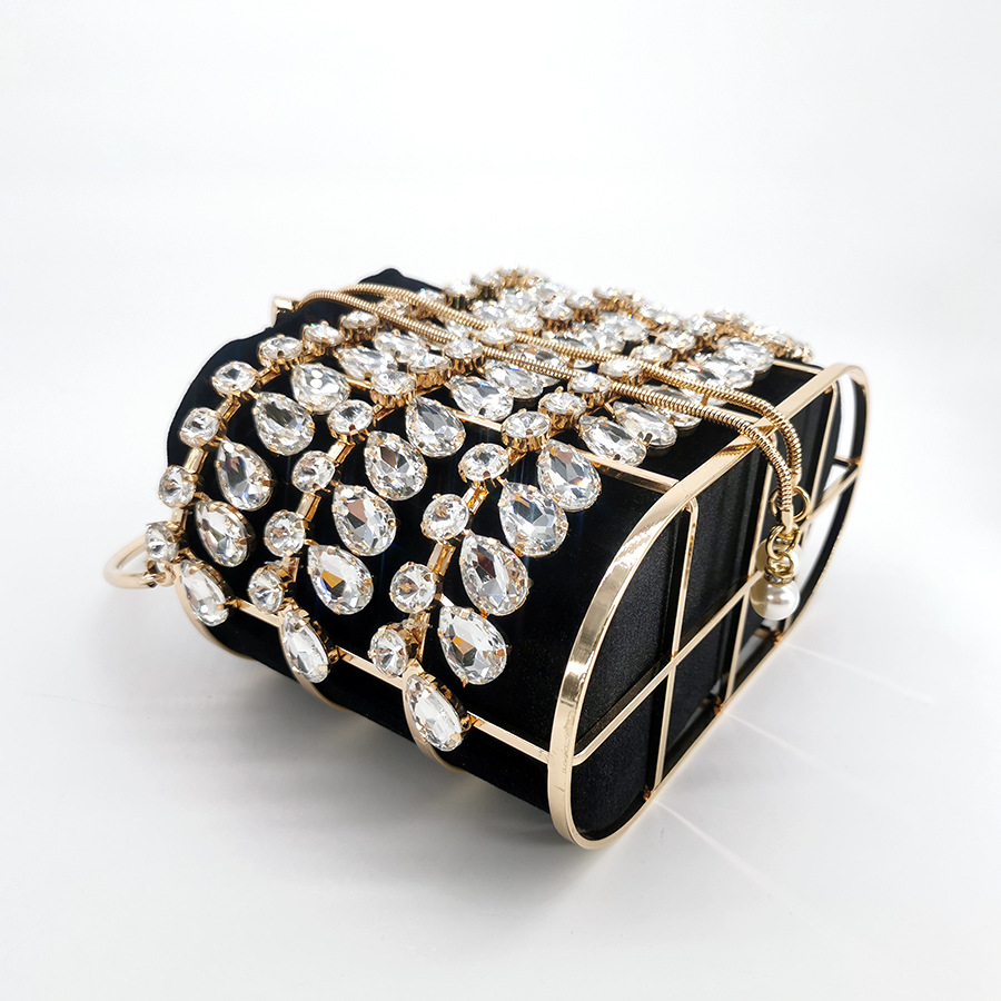 New Crystal Rhinestone Dinner Bag European And American Style Luxury Handmade Metal Gold Cage Hollow Handbag Wholesale